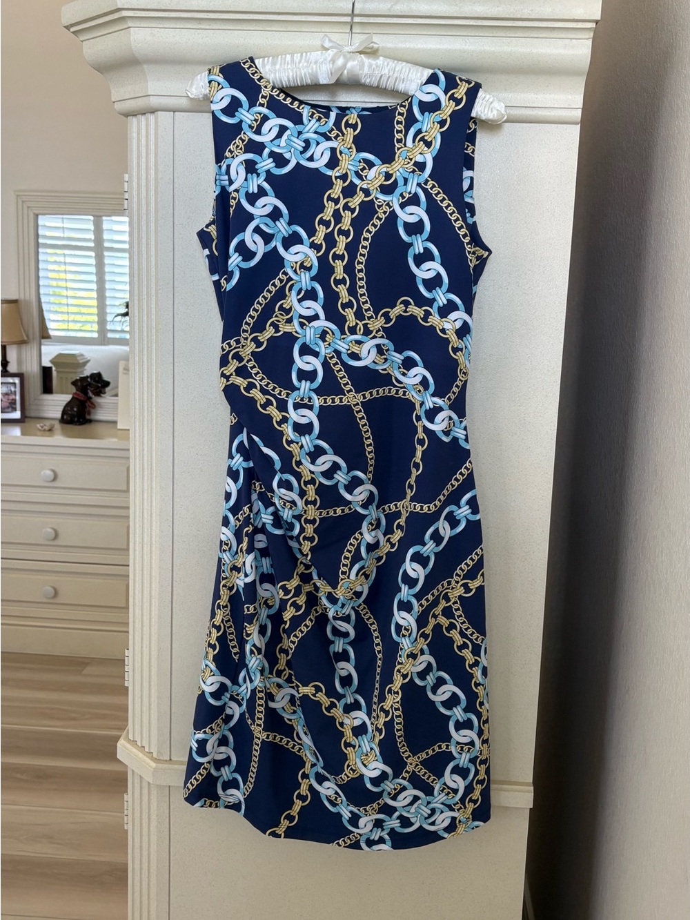 NWT J.McLaughlin Sleeveless Navy Chain-Print Dress S